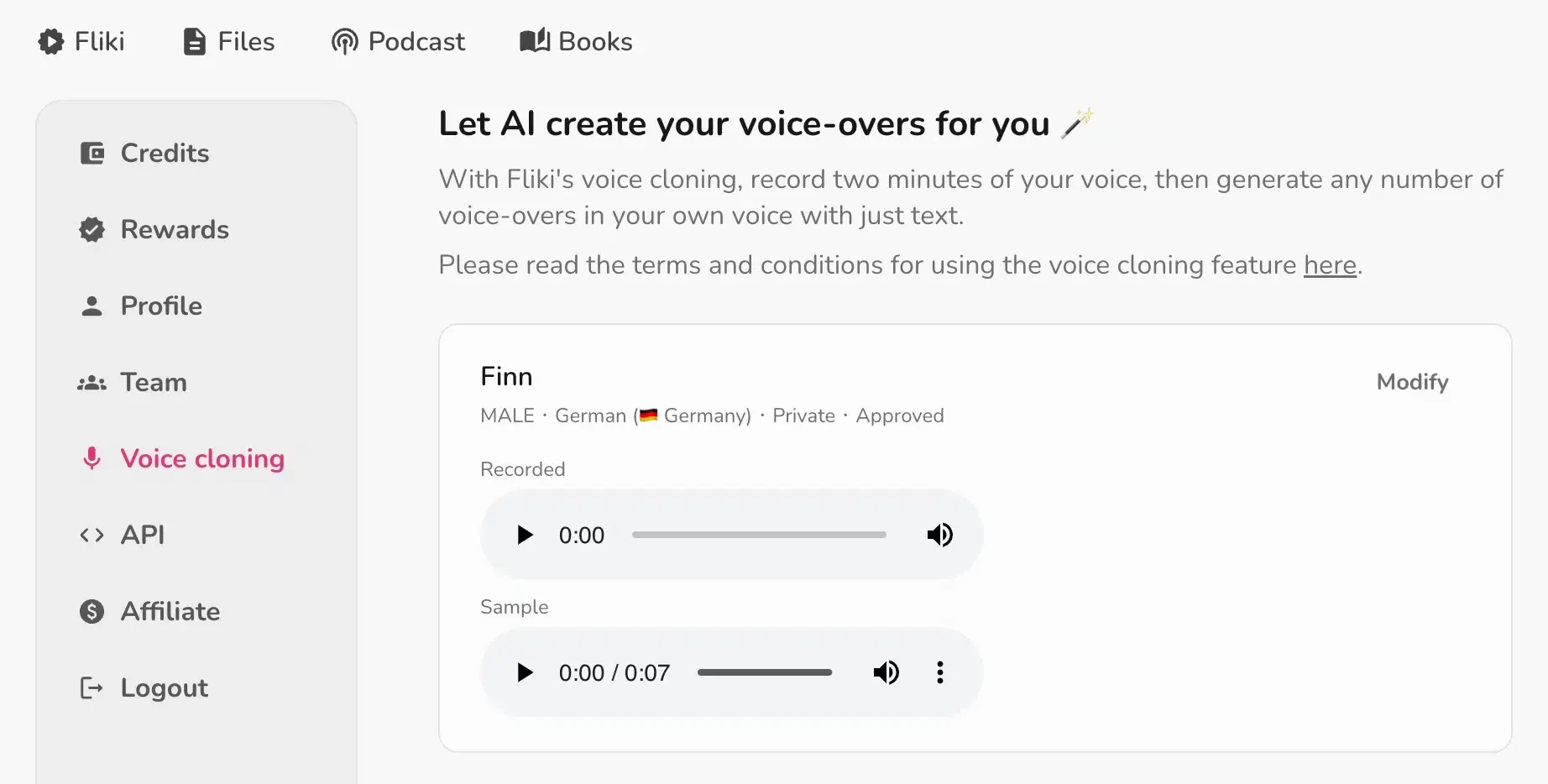 Fliki AI Voice Cloning Feature