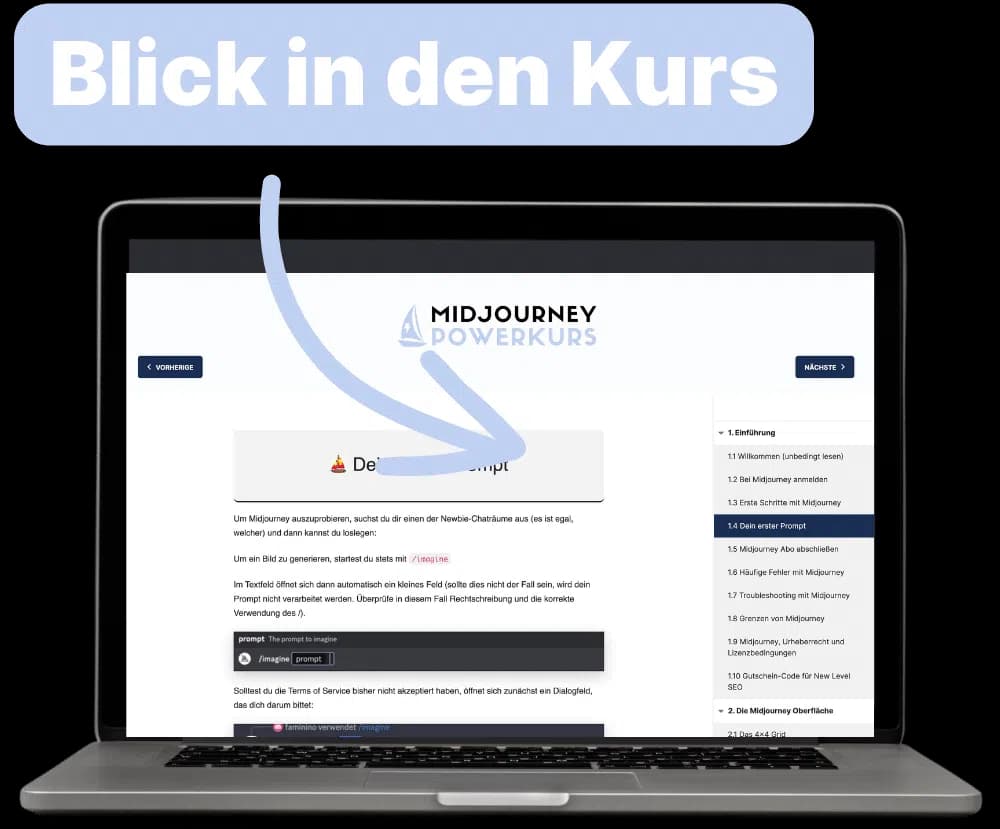 Blick in den Midjourney-Kurs