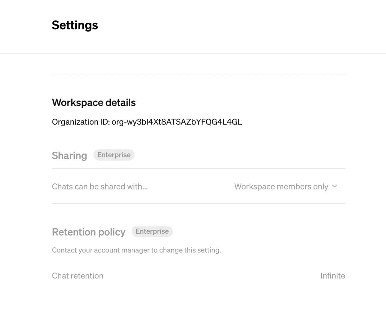 ChatGPT Enterprise Sharing und Retention Policy Einstellungen