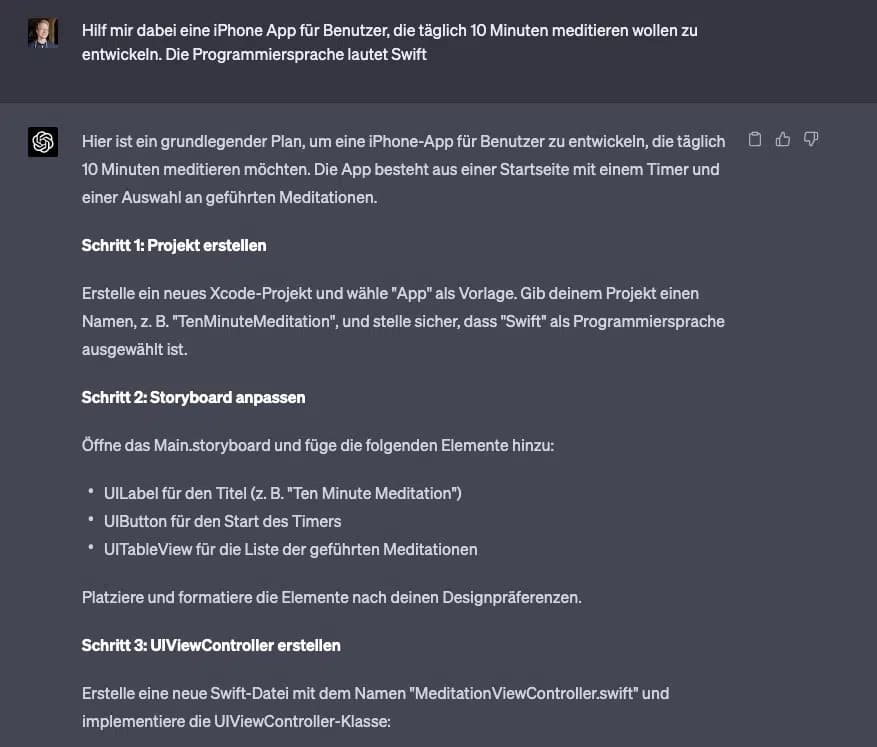 ChatGPT für App-Entwicklung