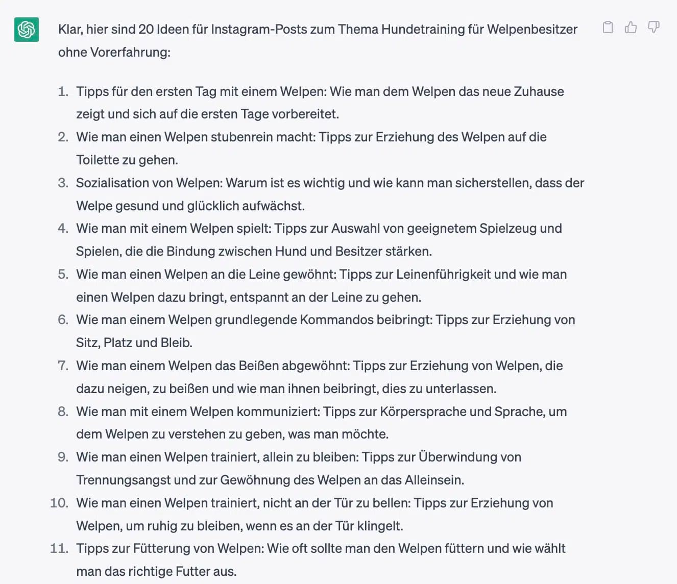ChatGPT generiert Ideen für Instagram-Posts