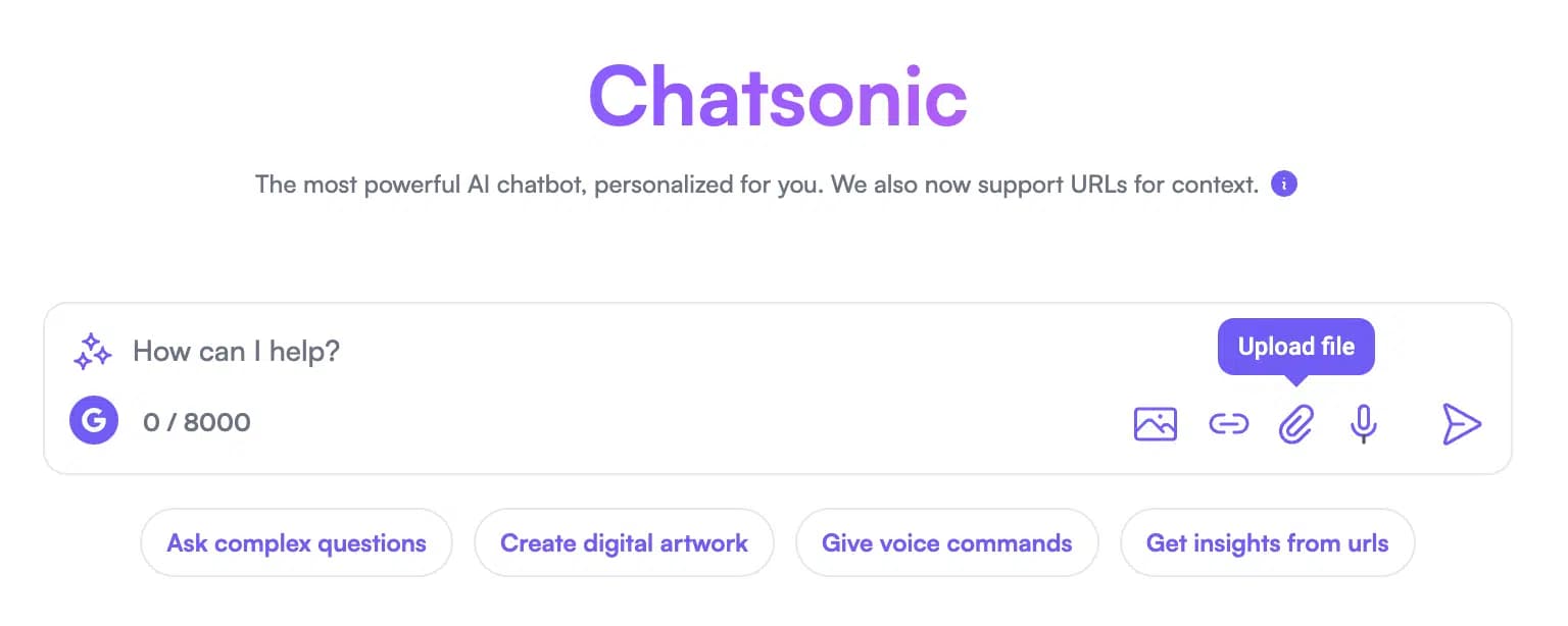 Bei Chatsonic kannst Links, Bilder oder Dokumente als Input geben