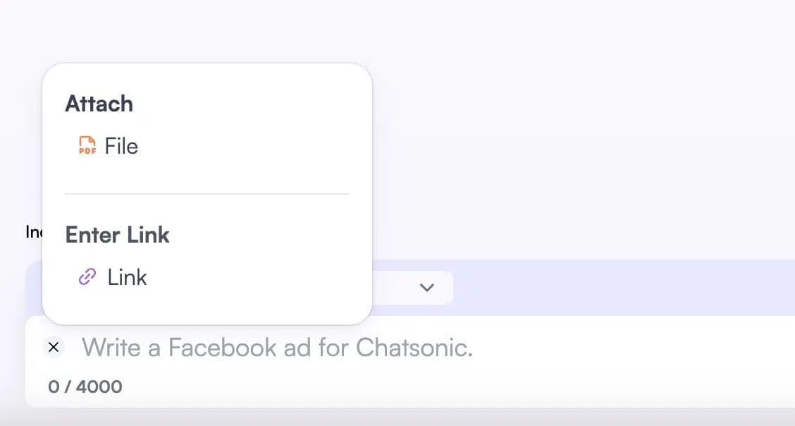 Chatsonic Link eingeben oder Datei hochladen