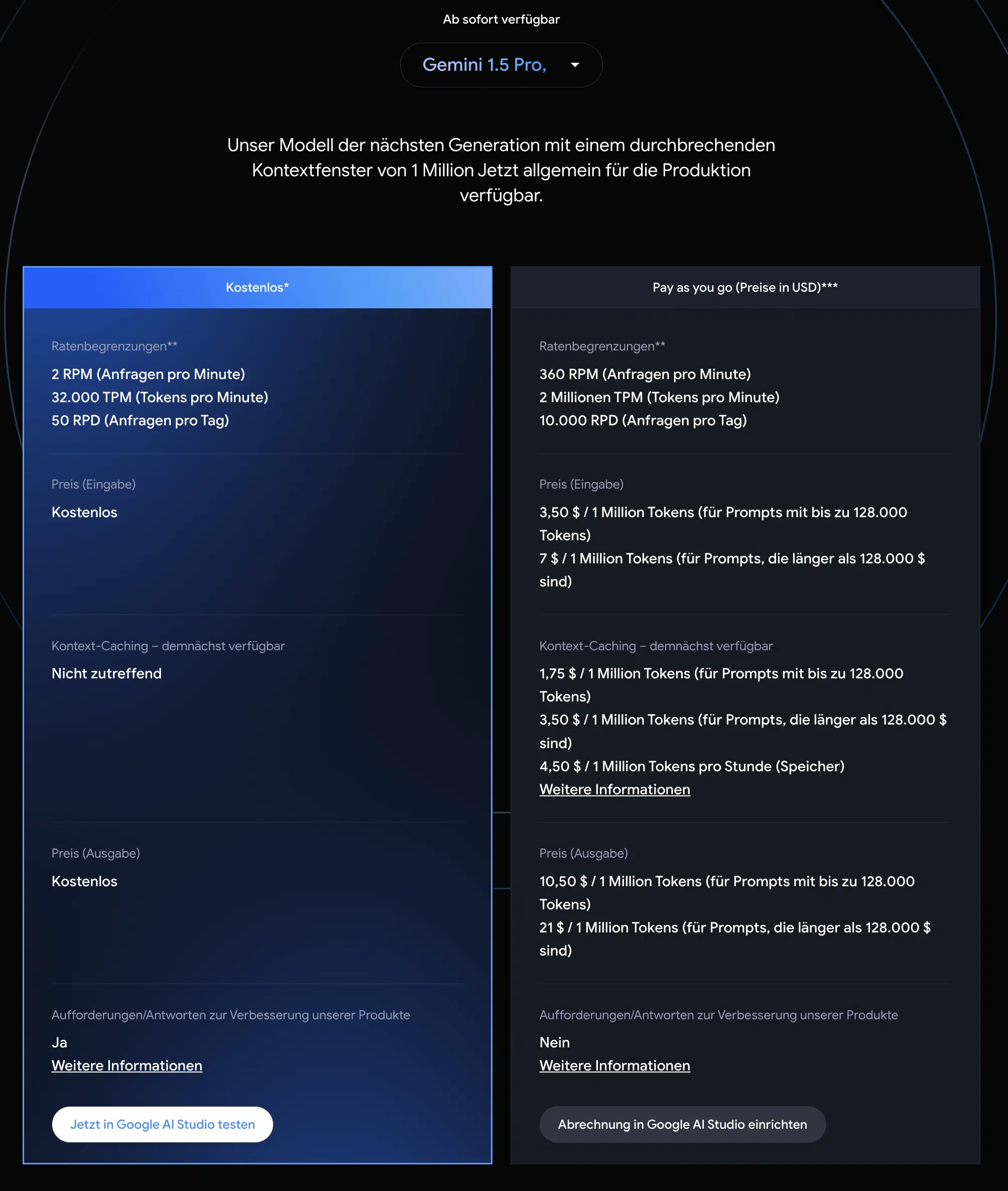 Gemini 1.5 Pro Preise