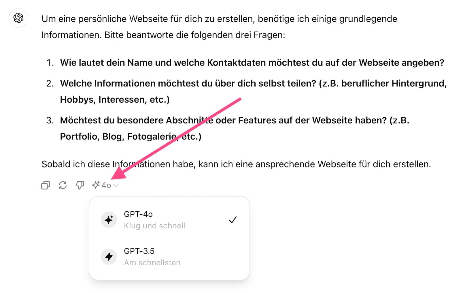 Prüfen, ob GPT-4o verwendet wurde