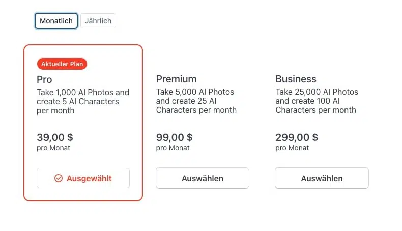 Photo AI Preisübersicht