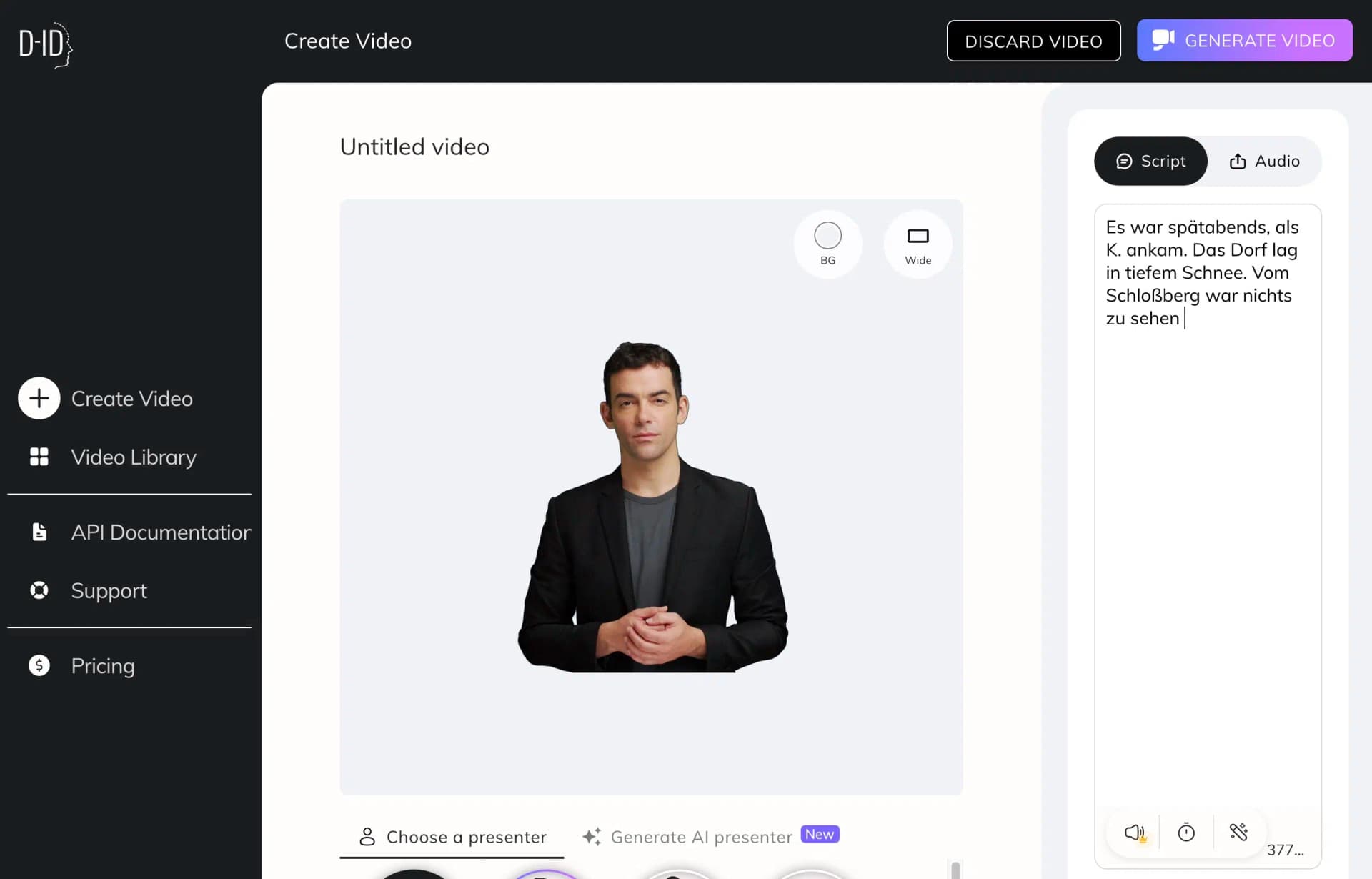 Upload script or audio file in D-ID