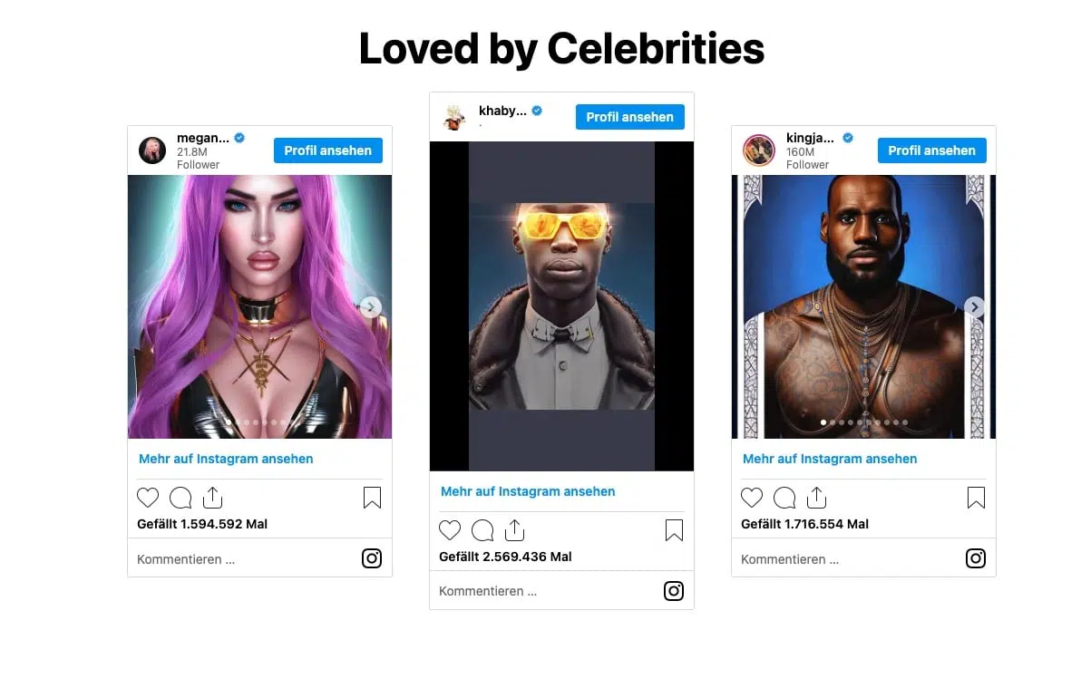 Lensa AI examples of famous people