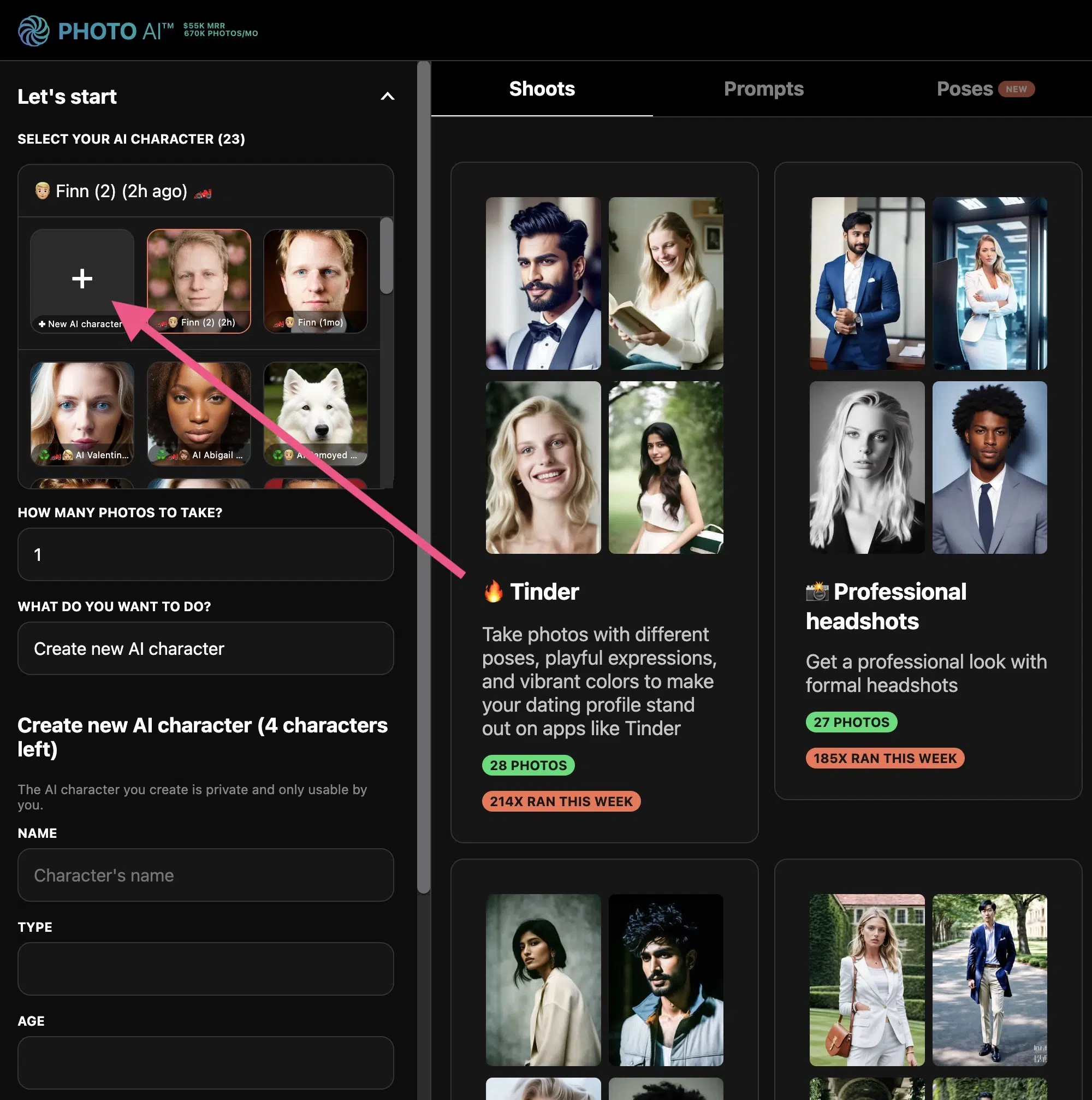 Create new AI character with Photo AI