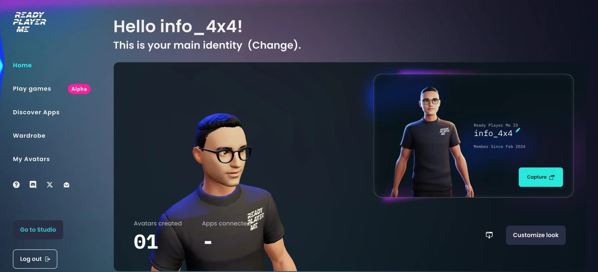 Ready Player Me home screen