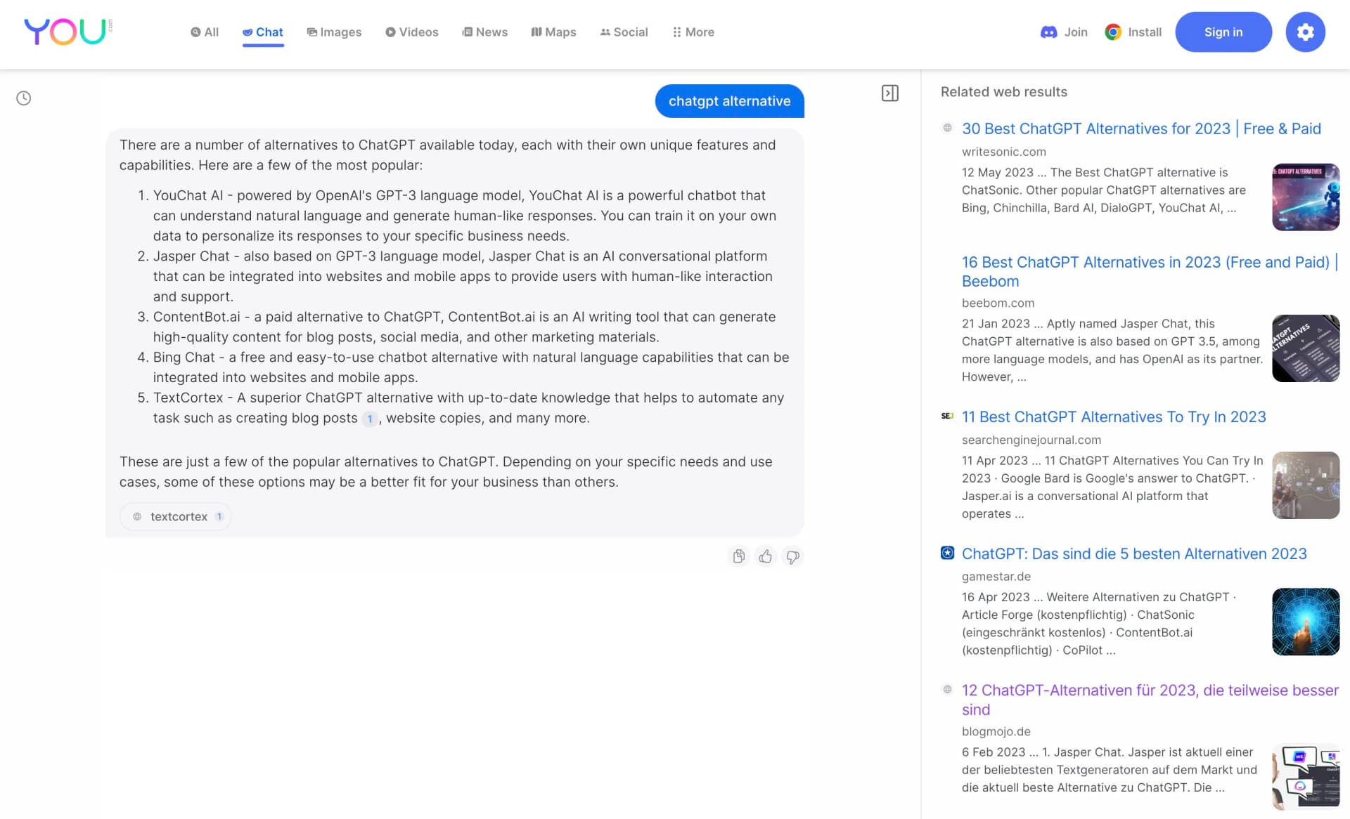 YouChat AI search assistant