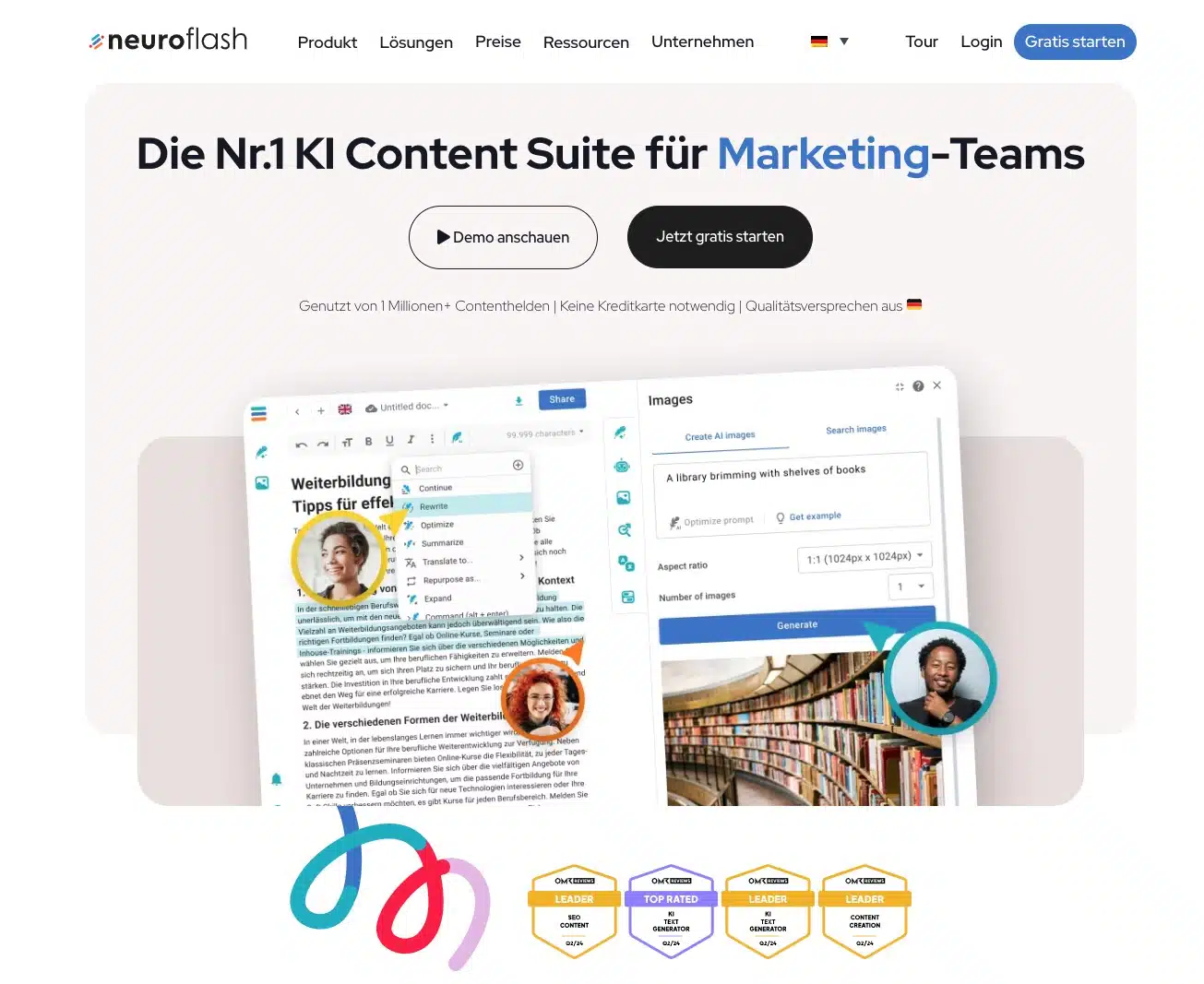 Neuroflash AI text generator interface