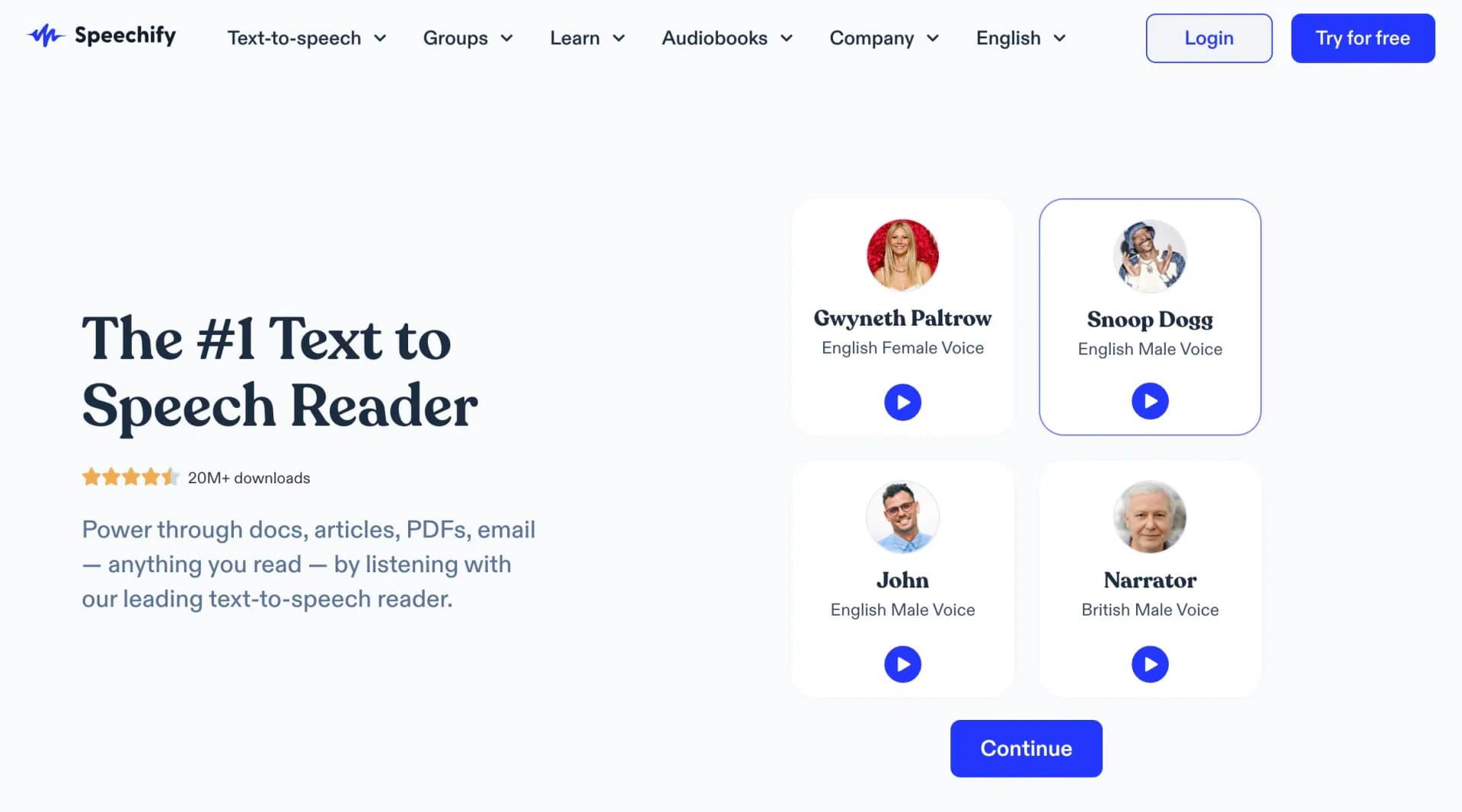 Speechify landing page