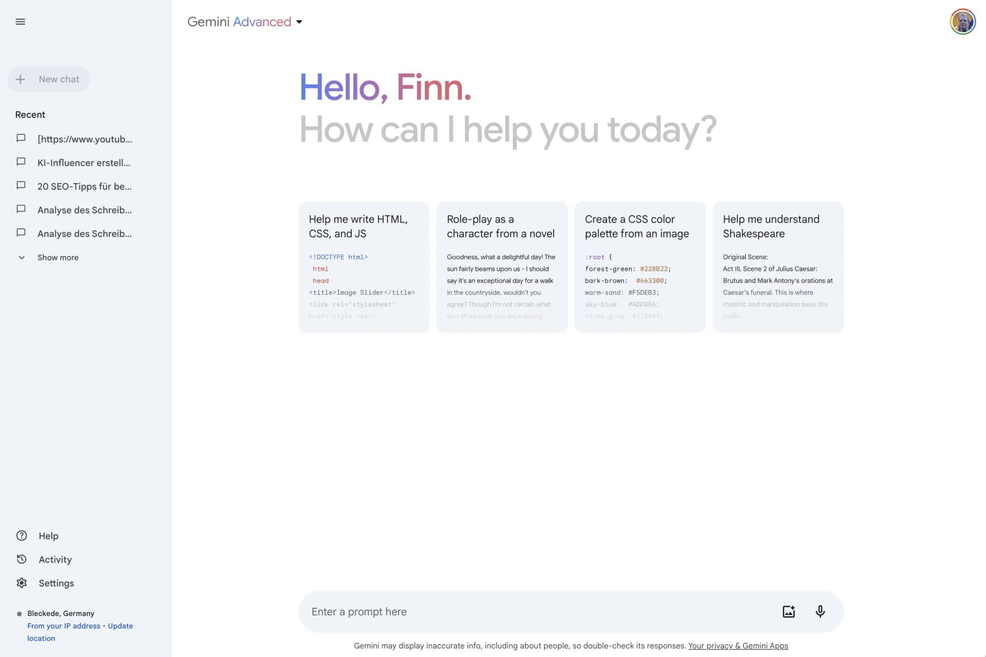 Google Gemini Interface