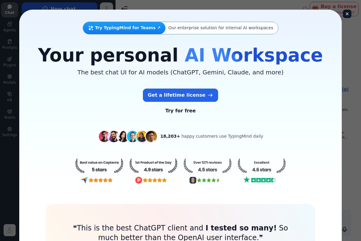 TypingMind - ChatGPT Alternative without subscription