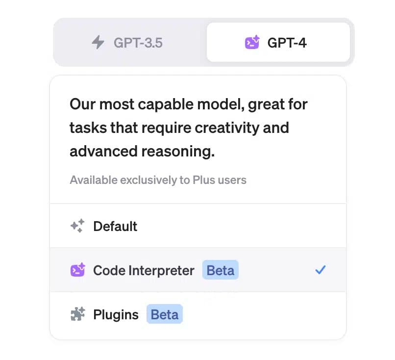 Select ChatGPT Code Interpreter as model
