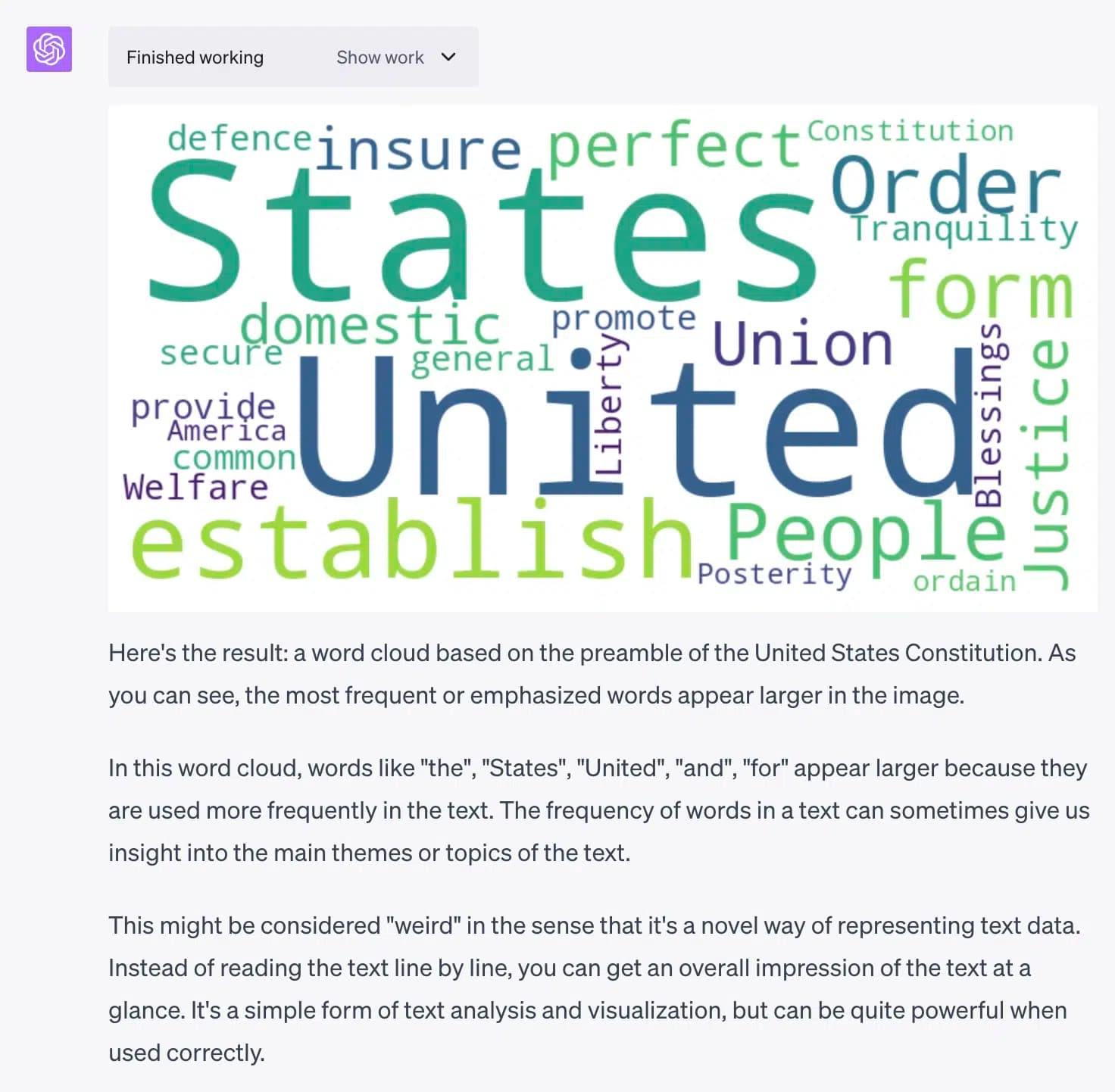 Code Interpreter example: Create word cloud