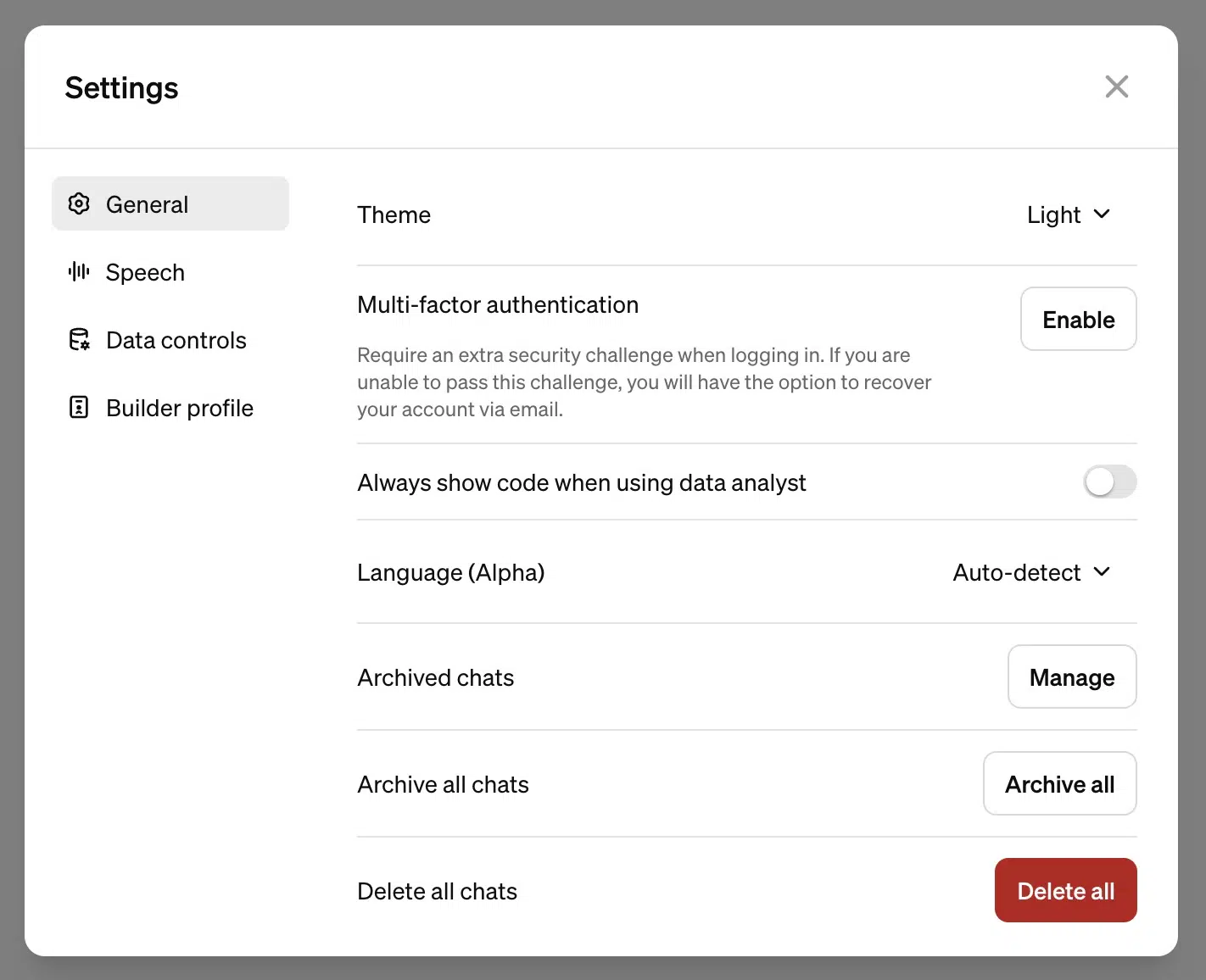 ChatGPT offers more comprehensive settings than Claude