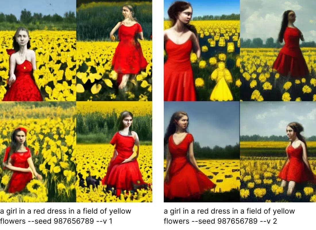 Midjourney comparison between Version 1 and Version 2