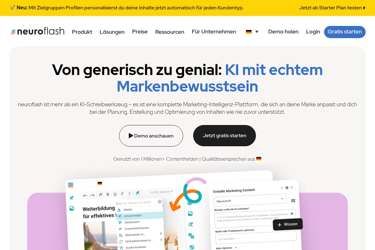 Screenshot von Neuroflash