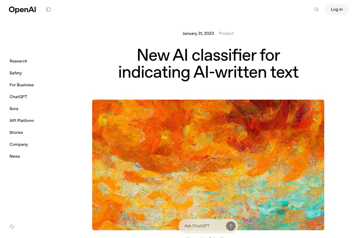 Screenshot von OpenAI AI Text Classifier