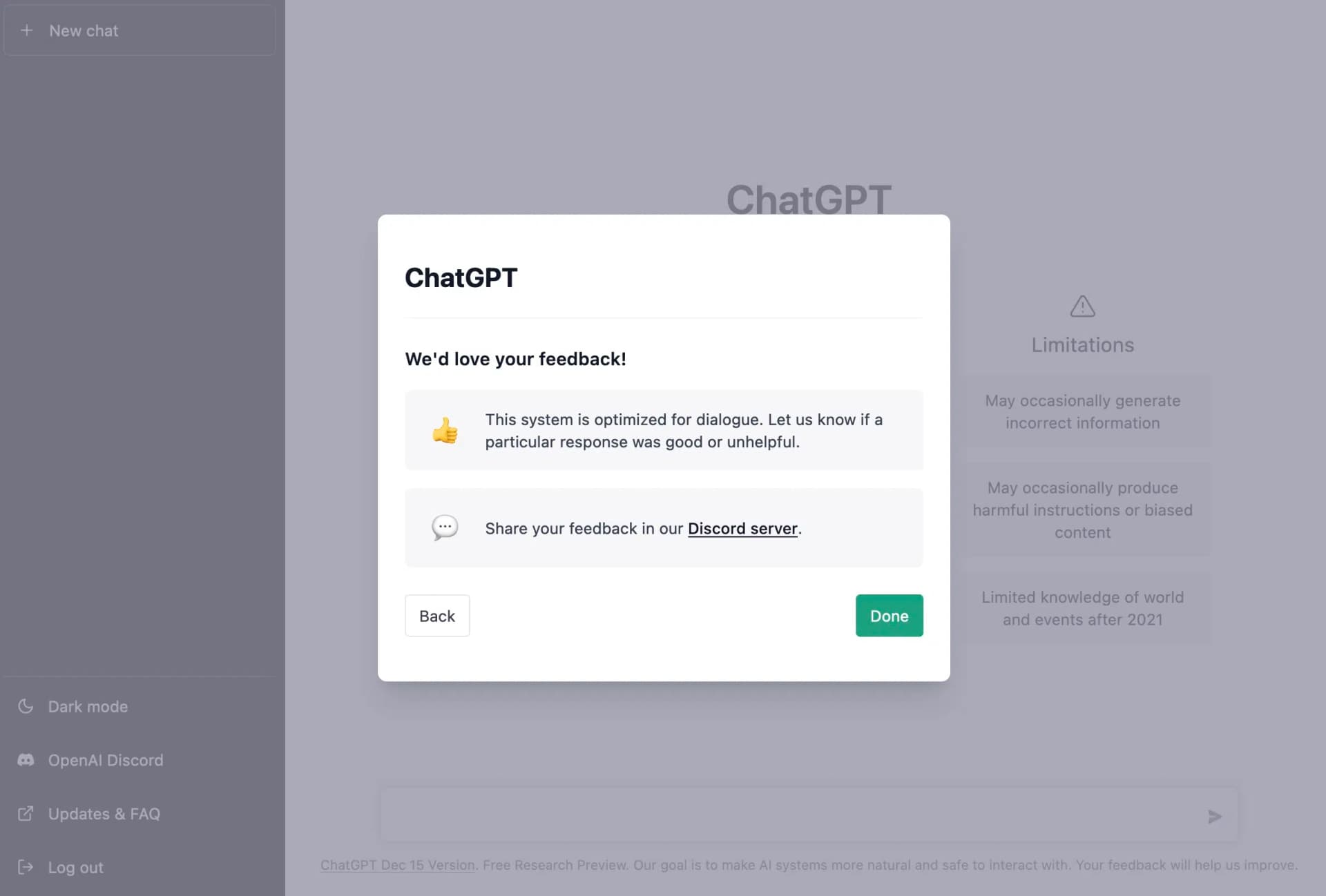 OpenAI fordert auf, Feedback zu ChatGPT geben
