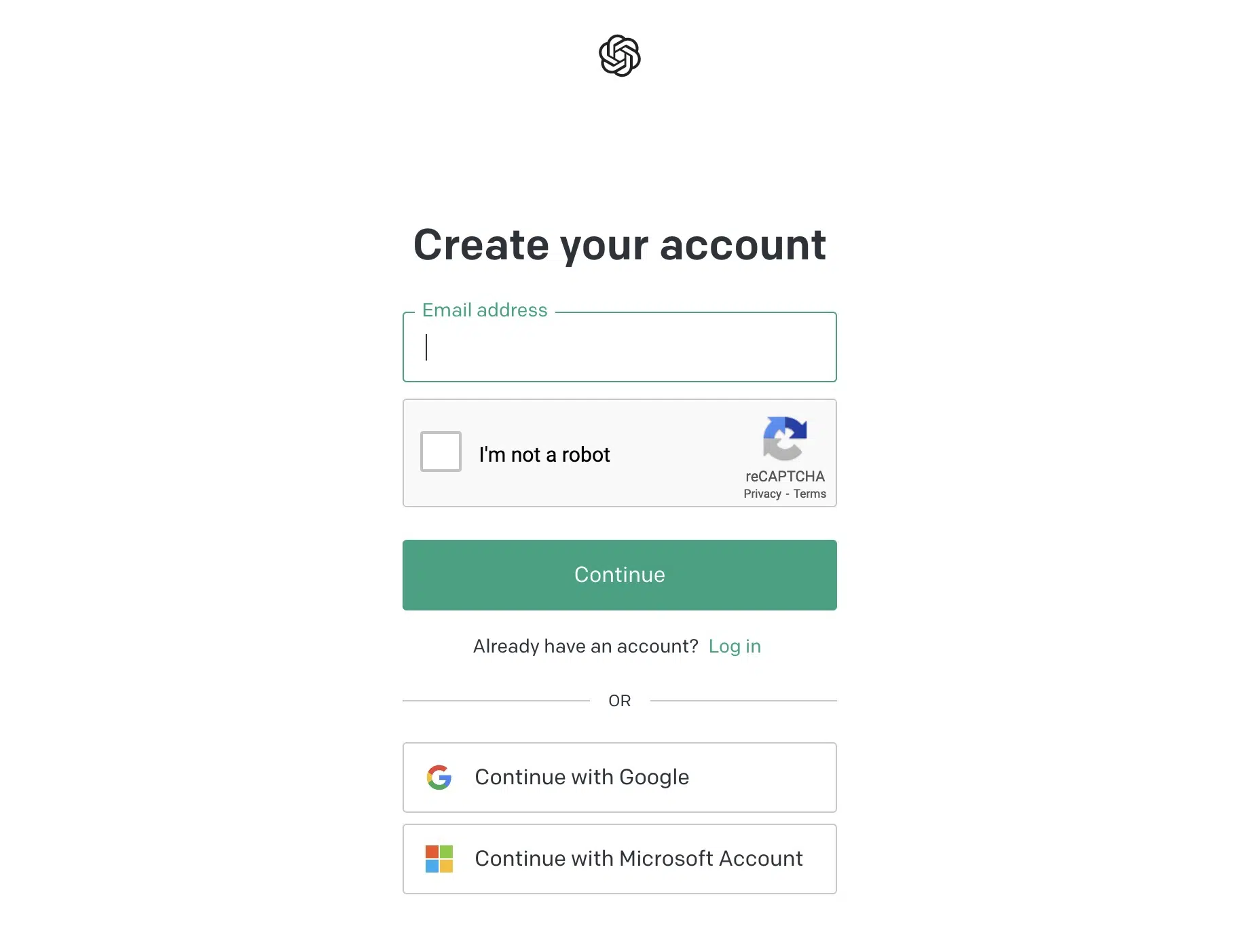 OpenAI-Account erstellen mit verschiedenen Anmeldeoptionen
