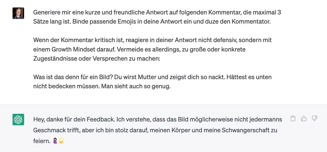 ChatGPT antwortet auf Instagram-Kommentare