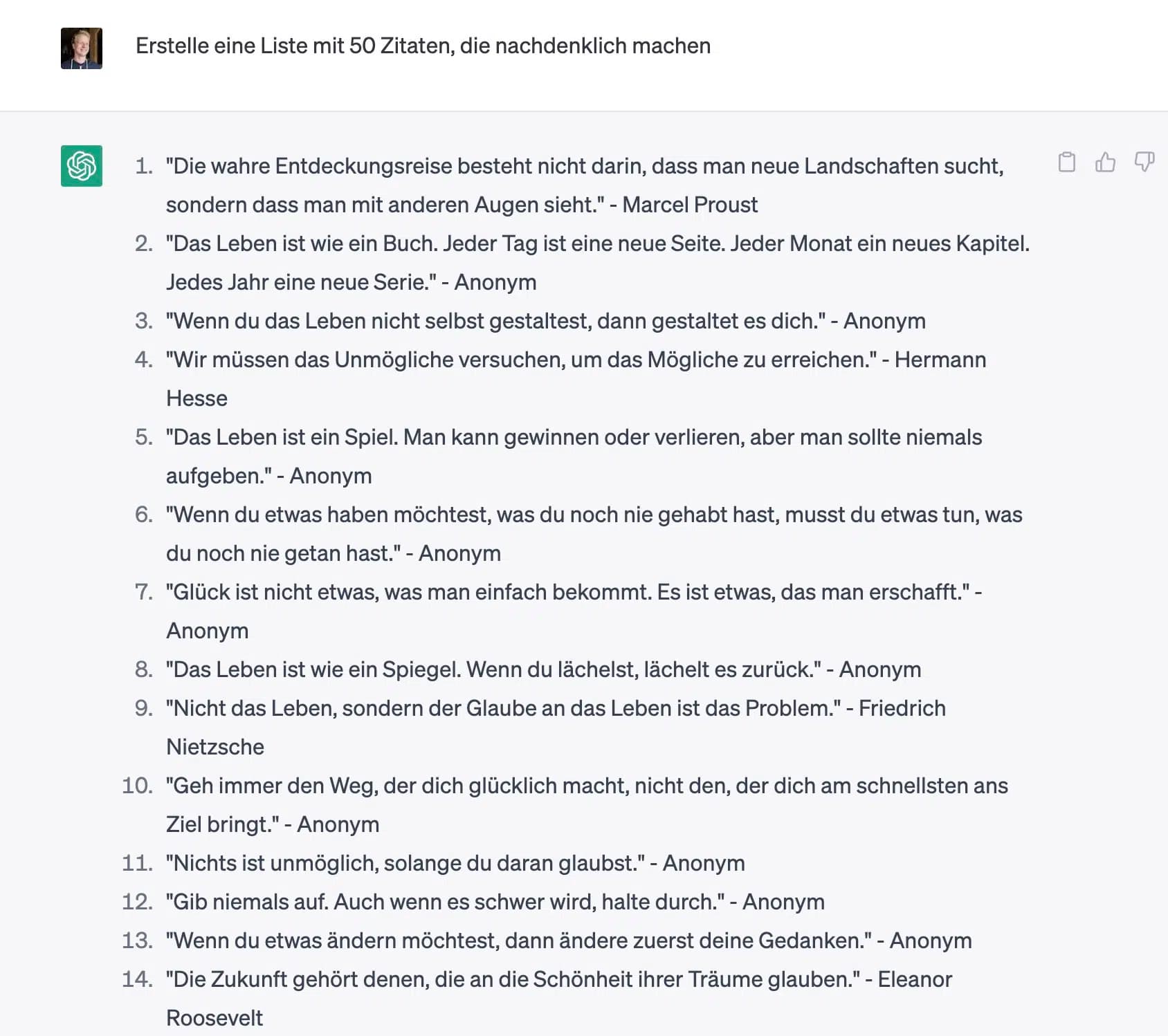 ChatGPT erstellt nachdenkliche Zitate für Instagram