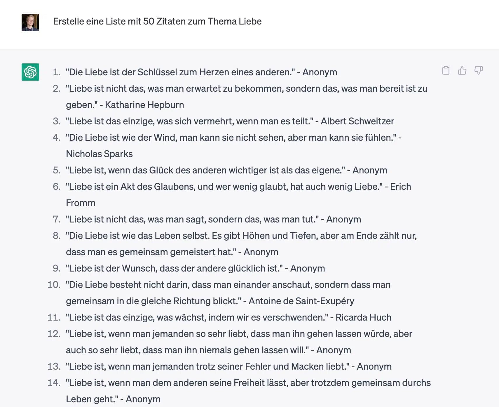 ChatGPT generierte Instagram-Zitate zum Thema Liebe