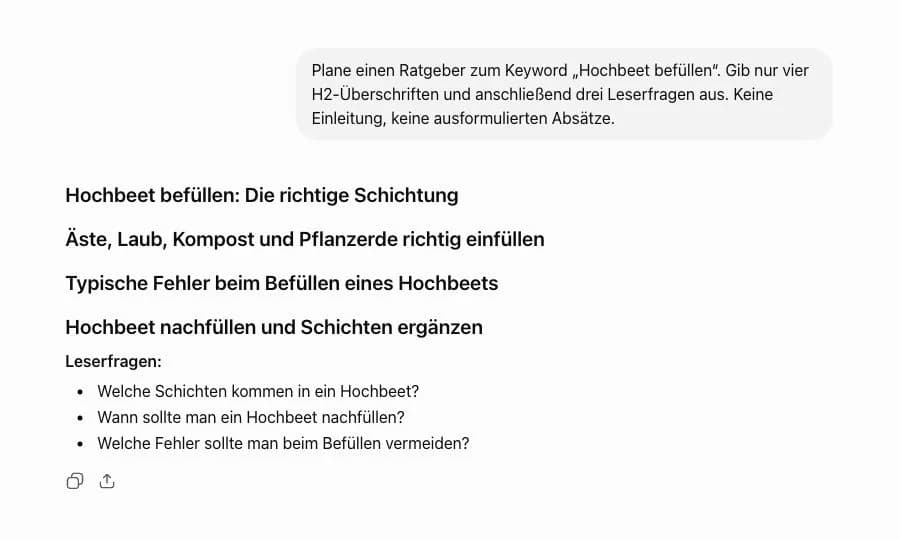 ChatGPT erstellt eine Gliederung zum Thema Hochbeet befüllen