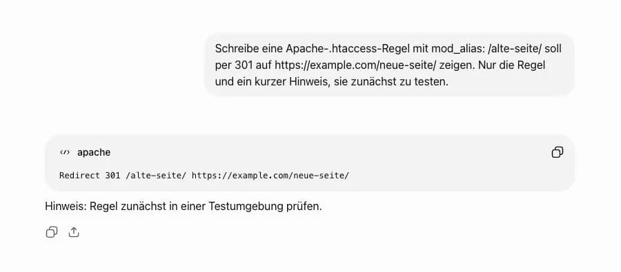 ChatGPT erstellt eine 301-Weiterleitung für eine .htaccess-Datei