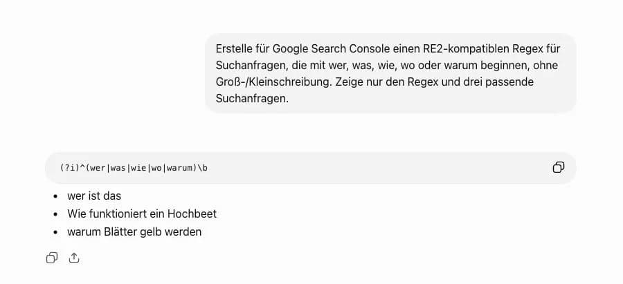 ChatGPT erstellt eine RegEx für deutsche Frageanfragen