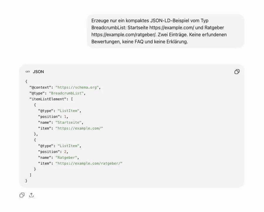ChatGPT erstellt BreadcrumbList-Markup in JSON-LD