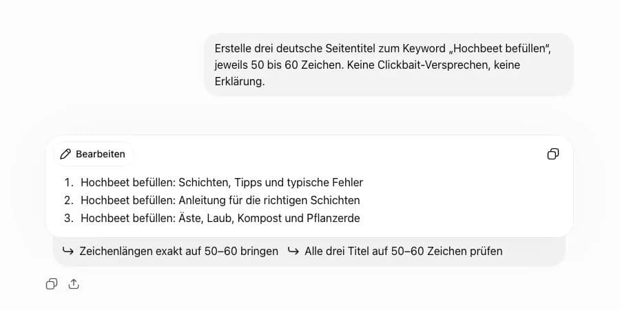 ChatGPT erstellt Seitentitel zum Thema Hochbeet befüllen