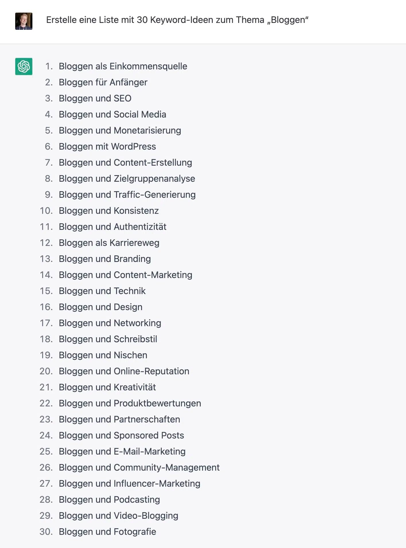 Mit ChatGPT Keyword-Ideen finden