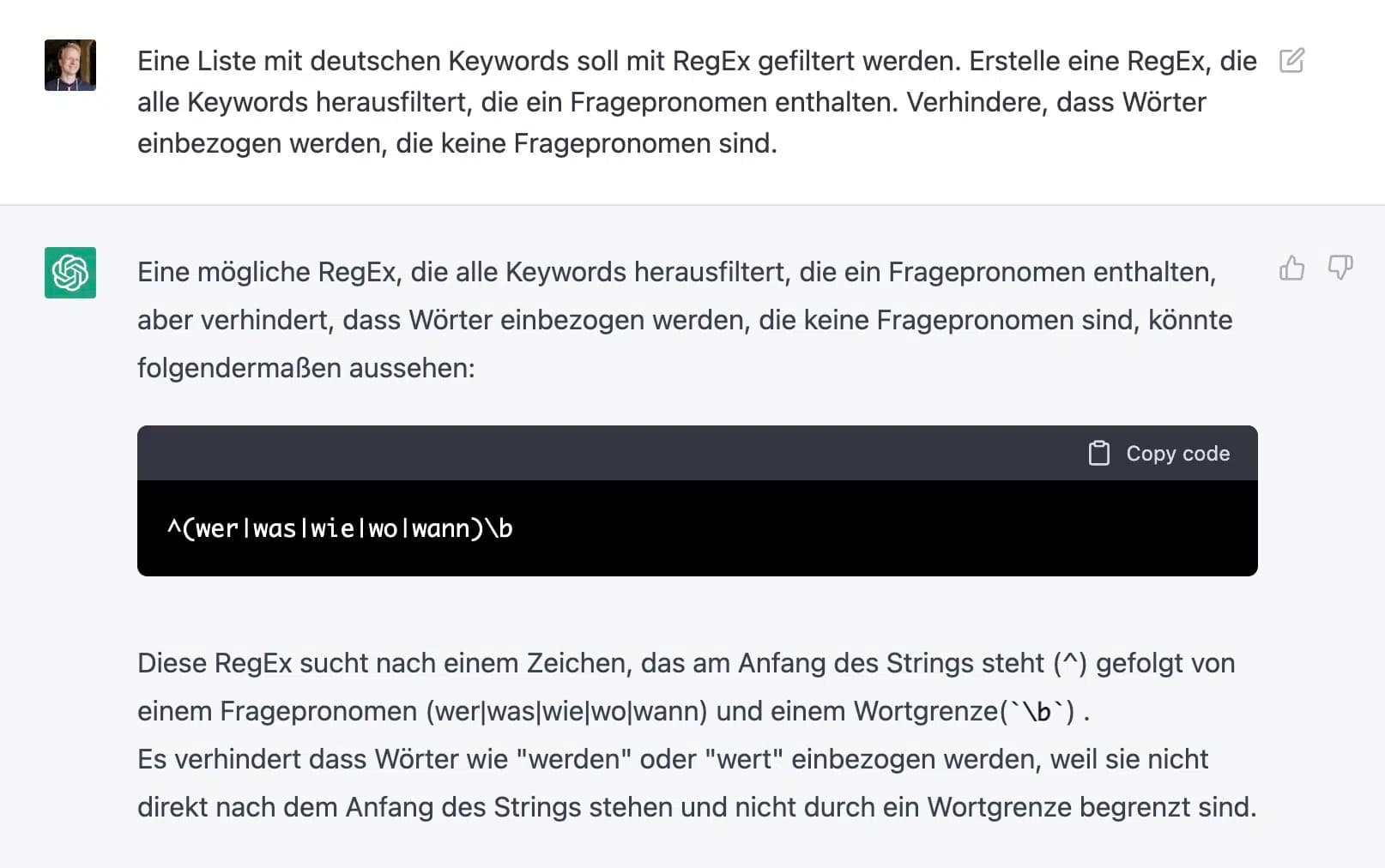 Mit ChatGPT RegEx erzeugen