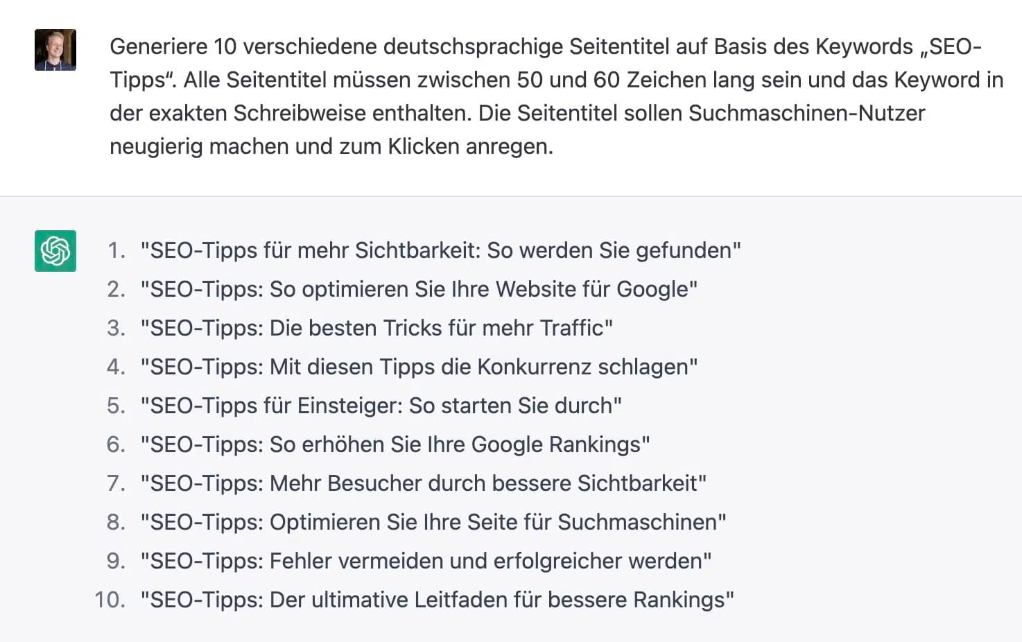 Mit ChatGPT Seitentitel generieren