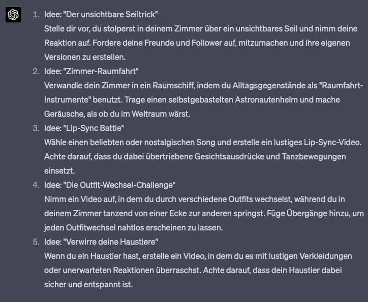 ChatGPT TikTok Videoideen