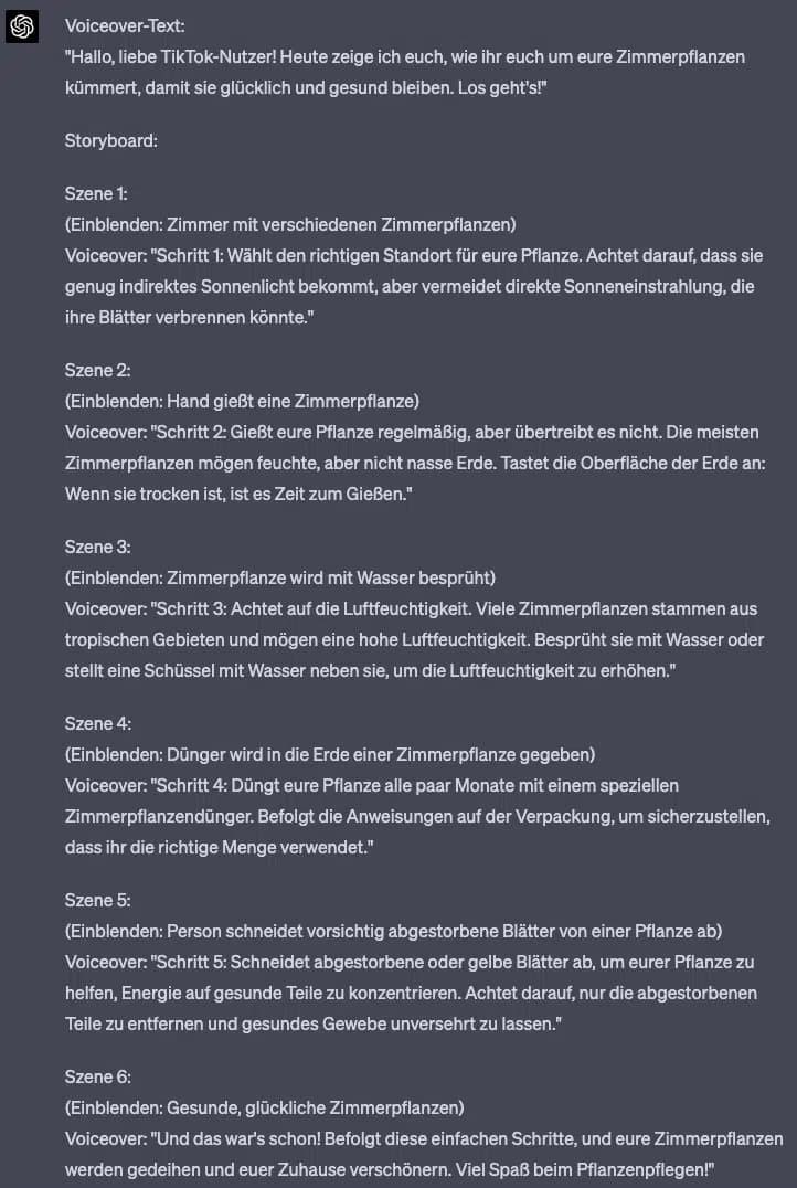 ChatGPT TikTok Voiceover mit Storyboard