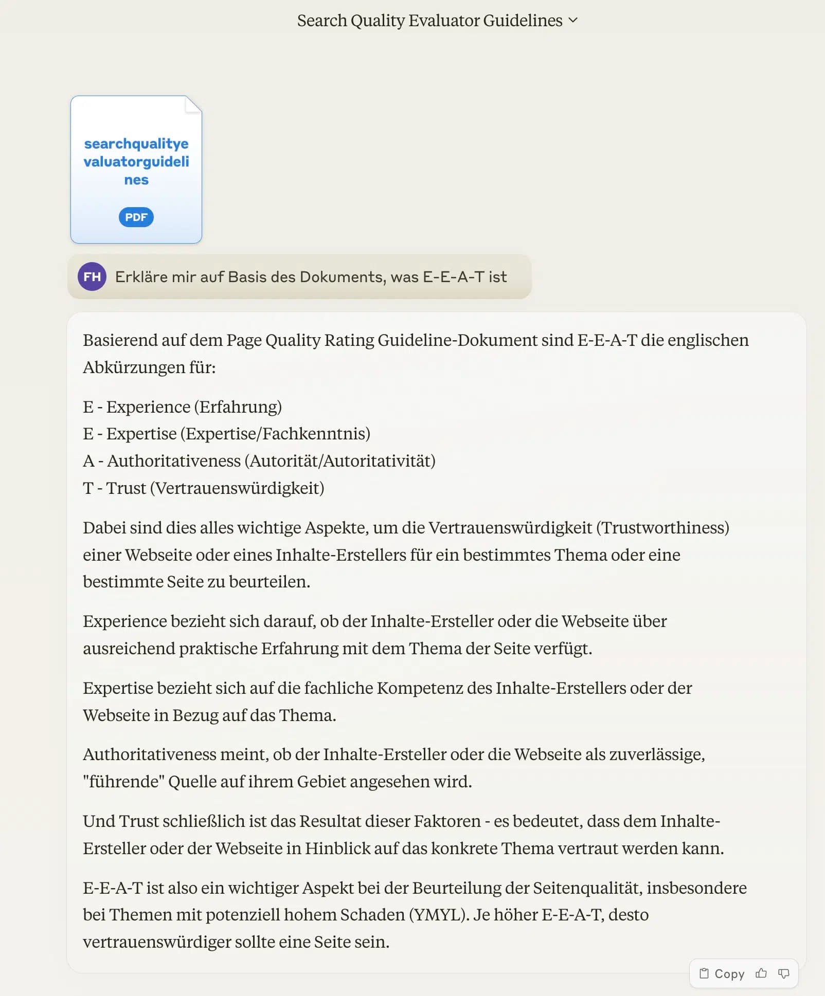 Claude Fragen zu Dokument stellen