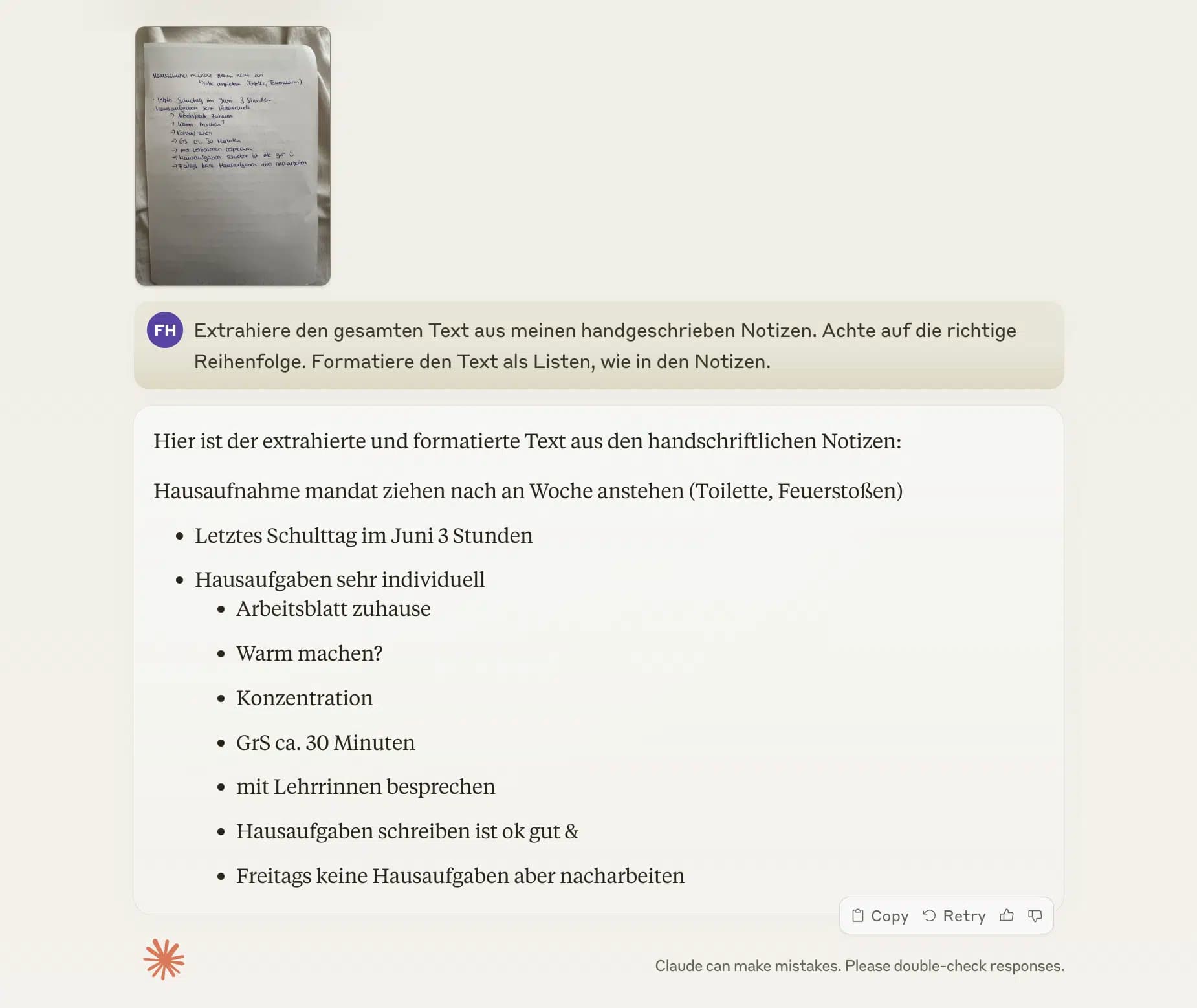 Claude Handschrift auslesen