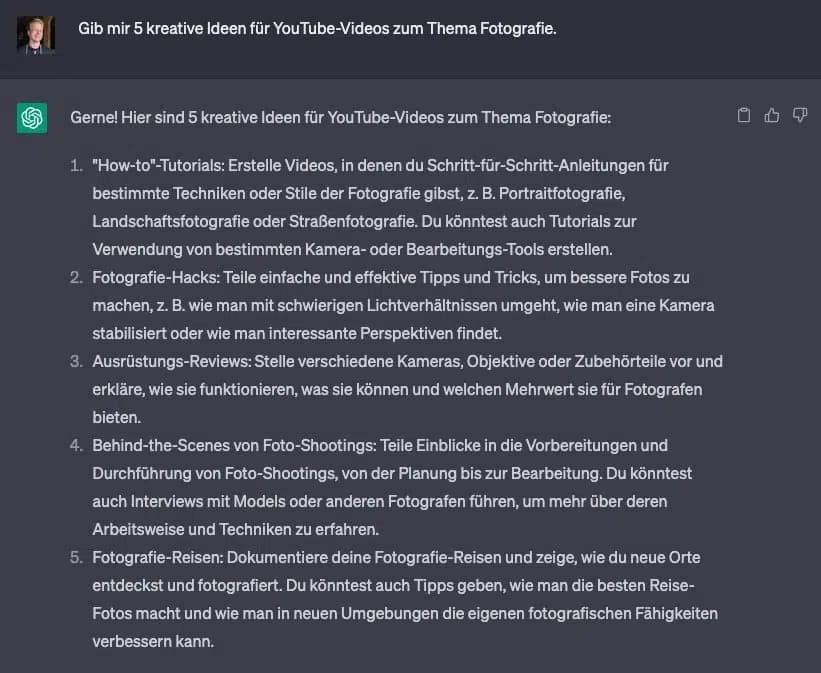 ChatGPT YouTube Videoideen