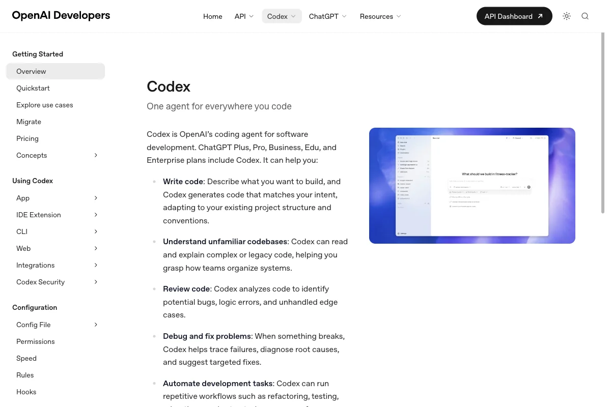 OpenAI Codex homepage with CLI, Cloud, and mobile control