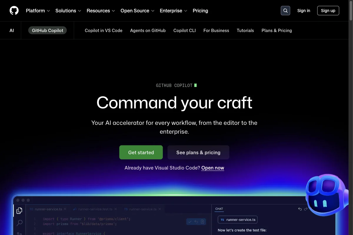 GitHub Copilot Startseite: Agent Mode mit GPT-5.5, Claude Opus 4.8 und Gemini 3.1 Pro