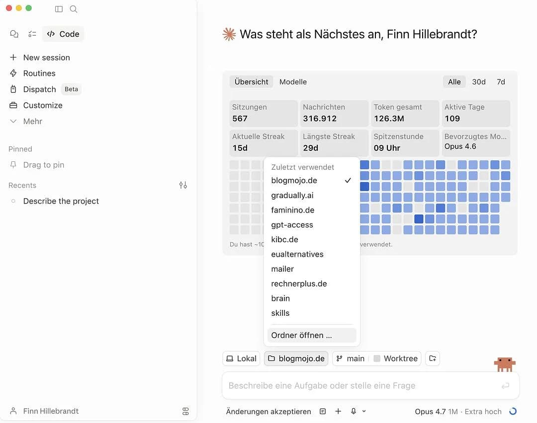 Claude Code in der Claude Desktop-App in einem einzelnen Ordner
