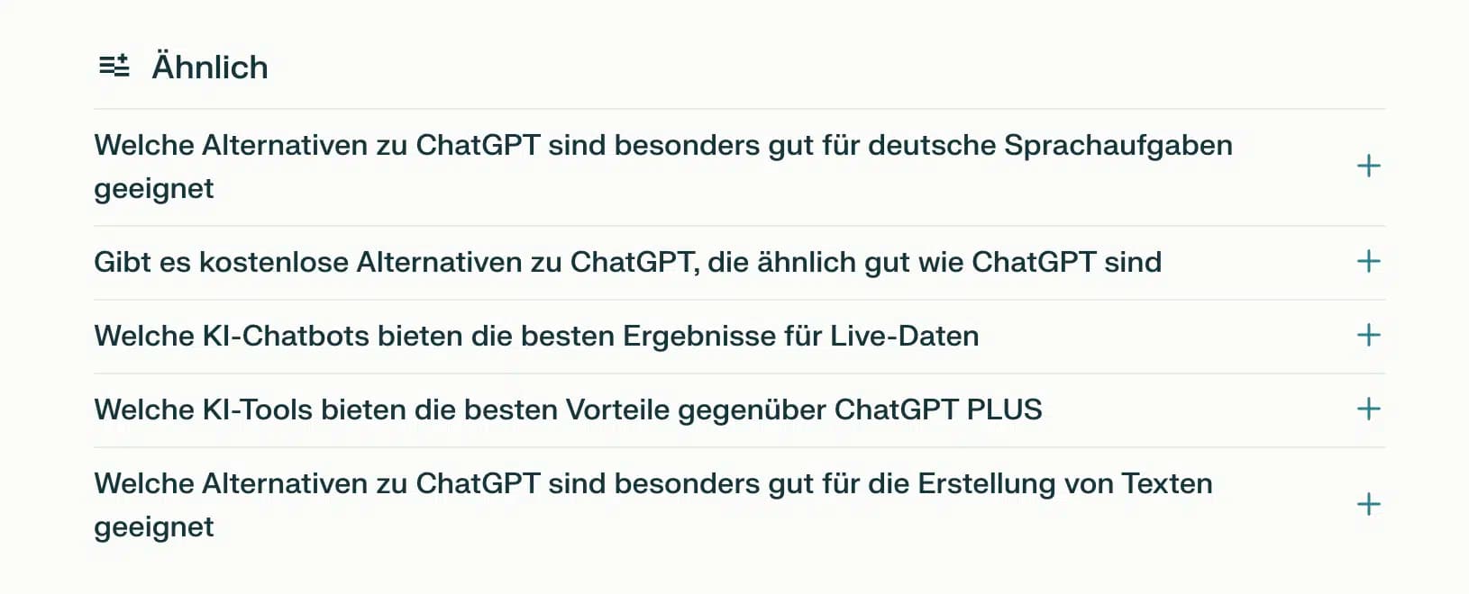 Perplexity zeigt unter der Recherche weiterführende und ähnliche Fragen/Suchanfragen an