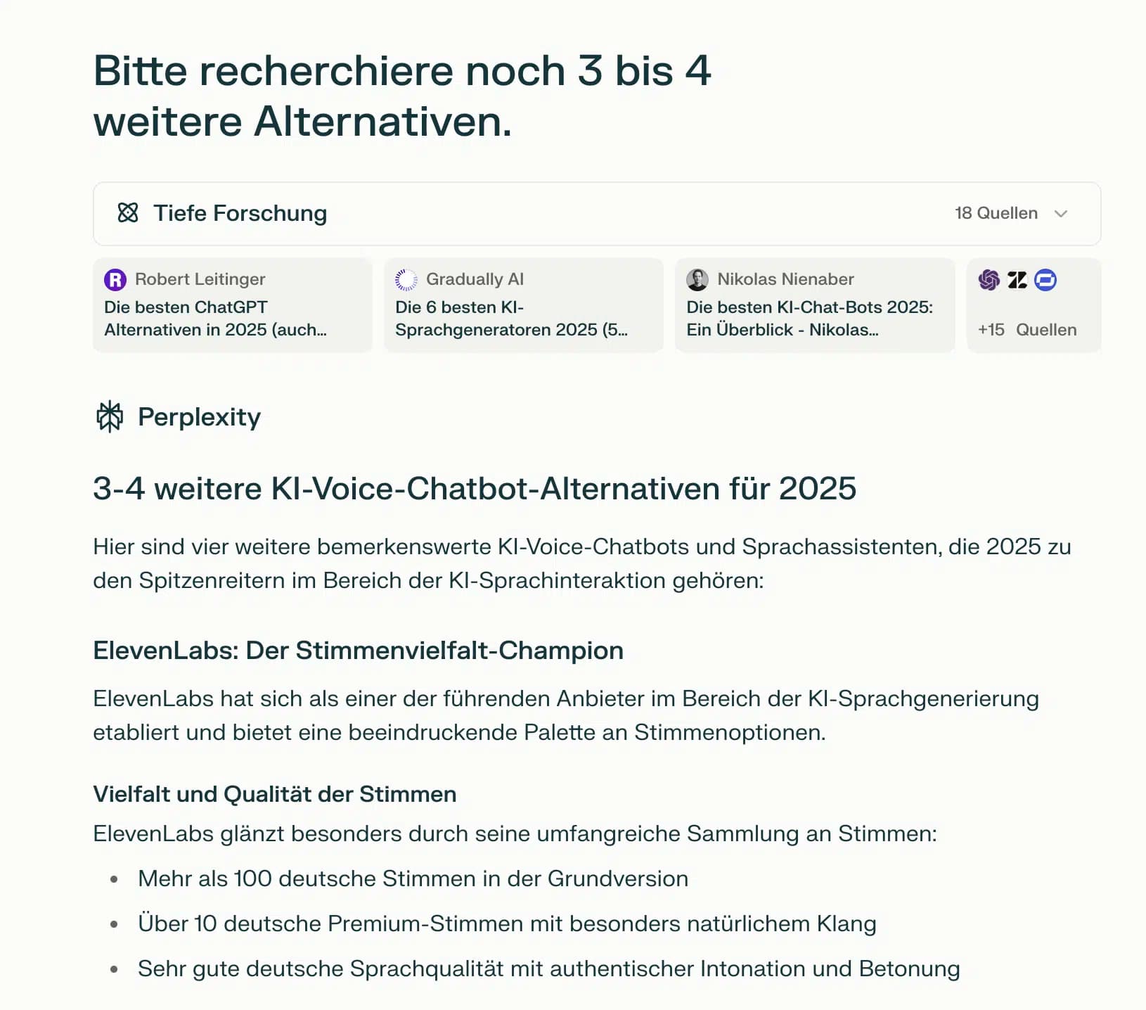 Nachfassen gelingt sehr gut bei Perplexity Deep Research