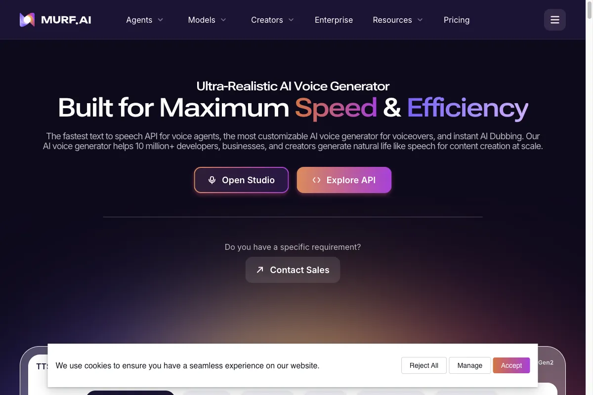 Die Startseite von Murf.ai mit der Voiceover-Suite und integriertem Editor