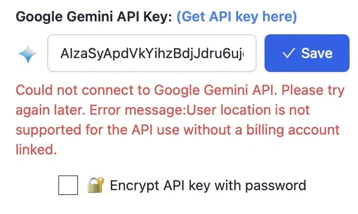 Kostenloser Gemini API Key gibt Fehler aus